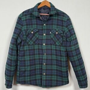 Levi's Dark Blue Quilted Shirt Jacket, Reversible to Plaid, Great Condition!